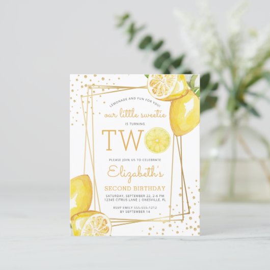 バジェットレモンウォーターカラー2nd誕生日パーティー招待状 (スタンド正面)