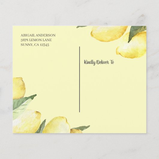 バジェットレモンフローラブライダルシャワーはがき (裏面)