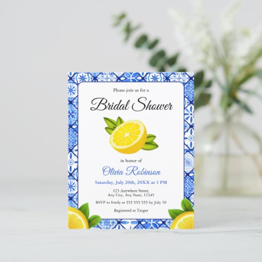 バジェットレモ地中海のンブライダルシャワー招待状 (スタンド正面)
