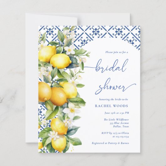 バジェットレモ地中海のンブライダルシャワー招待状 (正面)