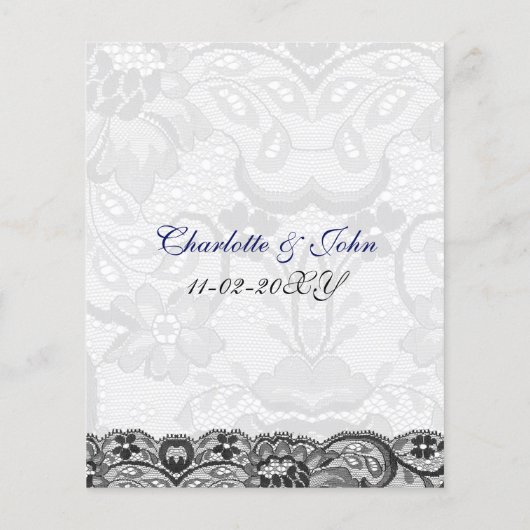 バジェットレースリボン結婚ネイビーのメニューカード (裏面)