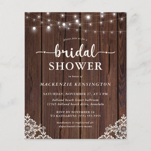 バジェットレ素朴ース木製ストリングライトブライダルシャワー (正面)