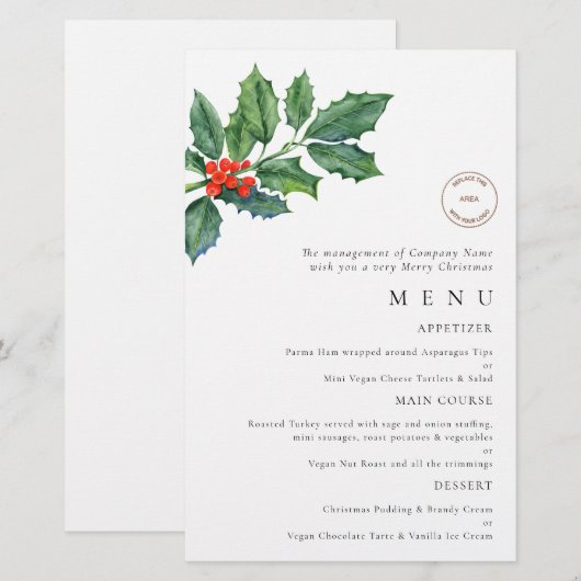 バジェットロゴホリーベリークリスマスパーティーメニュー (正面/裏面)