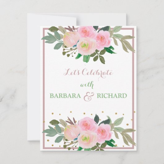 バジェットロマンチックなピンクローズ結婚フローラの救日付 案内状 (裏面)