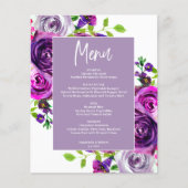 バジェットロマンチックな紫のフローラメニューカード (正面)