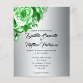 バジェットロマンチックグリーンバラ結婚式招待状 チラシ (正面)