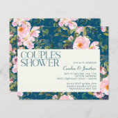 バジェットロマンチックフローラブルーカップルシャワー招待状 (正面/裏面)