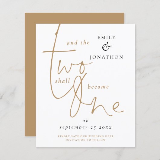 バジェットロマンチック引用文ホワイト結婚金ゴールドの救日付 (正面/裏面)