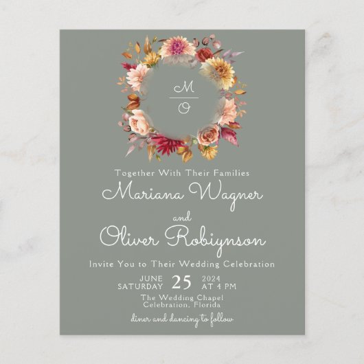 バジェットロマンチック秋フローラセージグリーン結婚ズ (正面)