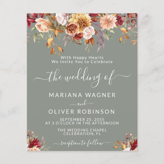 バジェットロマンチック秋フローラセージグリーン結婚ズ (正面)