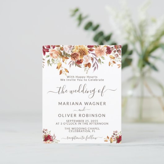 バジェットロマンチック秋フローラ結婚式招待状 (スタンド正面)