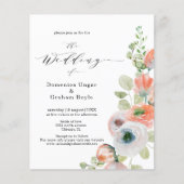 バジェットロマンティックコーラルフローラ結婚式招待状 (正面)