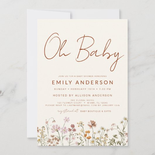 バジェットワイルドフラワーオーベビーシャワーフローラ 招待状 (正面)