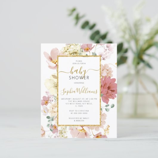 バジェットワイルドフラワーズジェントリーベビーシャワー招待状 (スタンド正面)