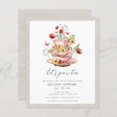 バジェットワイルドフラワーティーパーティーブライダルシャワー招待状 (正面/裏面)