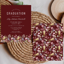 バジェットワイルドフラワーパターンバーガンディグラードパーティー