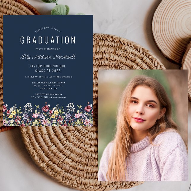 バジェットワイルドフラワーフォトネイビーブルーグラードパーティー (クリエイターアップロード済み)