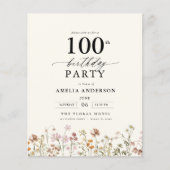 バジェットワイルドフラワーフローラ100th誕生日招待状 (正面)