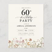 バジェットワイルドフラワーフローラ60th誕生日招待状 チラシ (正面)