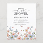 バジェットワイルドフラワーブルーブライダルシャワー招待 (正面)