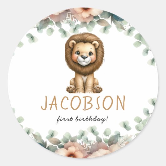 バジェットワイルドワンサファリアニマルボーイバースデーパーティー ラウンドシール (正面)