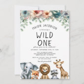 バジェットワイルドワンサファリアニマルボーイバースデーパーティー 招待状 (正面)