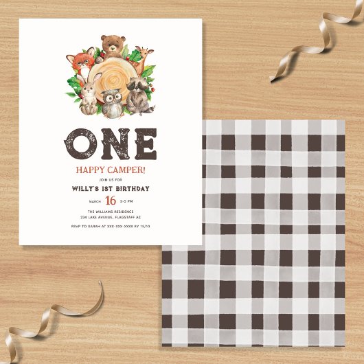 バジェットワンハッピーキャンパーボーイファースト誕生日招待状 チラシ