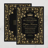 バジェットヴィンテージグラムブラック金ゴールドティアラキンセアニェラ ノートカード (正面/裏面)