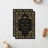バジェットヴィンテージグラムブラック金ゴールドティアラキンセアニェラ ノートカード (正面/裏面インサイチュ)