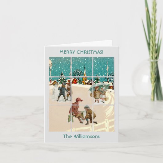 バジェットヴィンテージビレッジサンタツリーズメリークリスマス カード (正面)