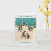 バジェットヴィンテージビレッジサンタツリーズメリークリスマス カード (黄色い花)