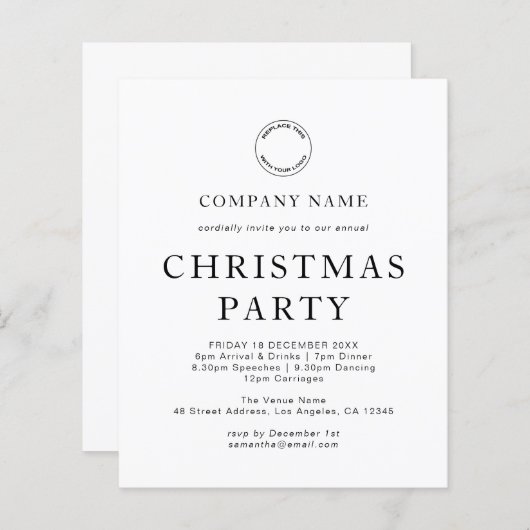 バジェット企業の任意の色のクリスマスパーティー招待状 (正面/裏面)