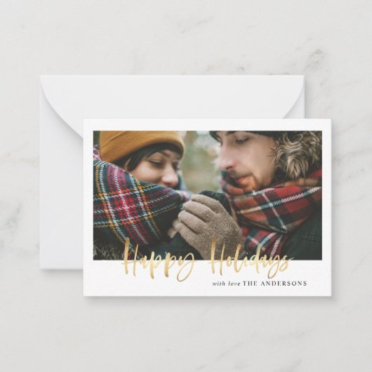 バジェット休日グリーンタータンチェックフォトホリデーカード ノートカード (正面)