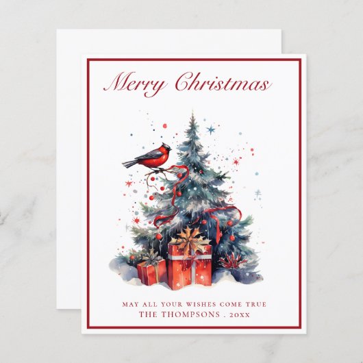 バジェット伝統的クリスマスツリークリスマスカード (正面/裏面)