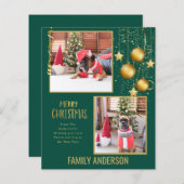 バジェット写真クリスマスカードまたはホリデーズカード金ゴールド文字 (正面/裏面)