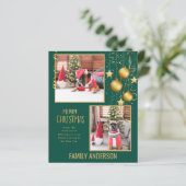 バジェット写真クリスマスカードまたはホリデーズカード金ゴールド文字 (スタンド正面)