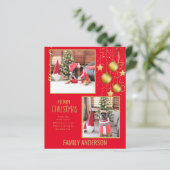 バジェット写真クリスマスカードまたはホリデーズカード金ゴールド文字 (スタンド正面)