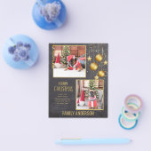 バジェット写真クリスマスカードまたはホリデーズカード金ゴールド文字 チラシ (シングル)