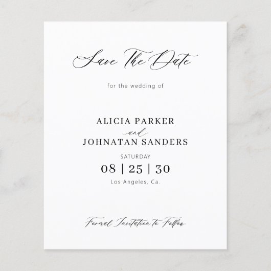 バジェット写真シンプルのエレガントな結婚式の日付を保存 (正面)