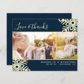 バジェット写真スノーフレーク結婚のサンキューカード (正面/裏面)