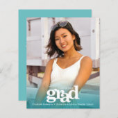 バジェット写真ターコイズブルー卒業はっきりした招待状 (正面/裏面)