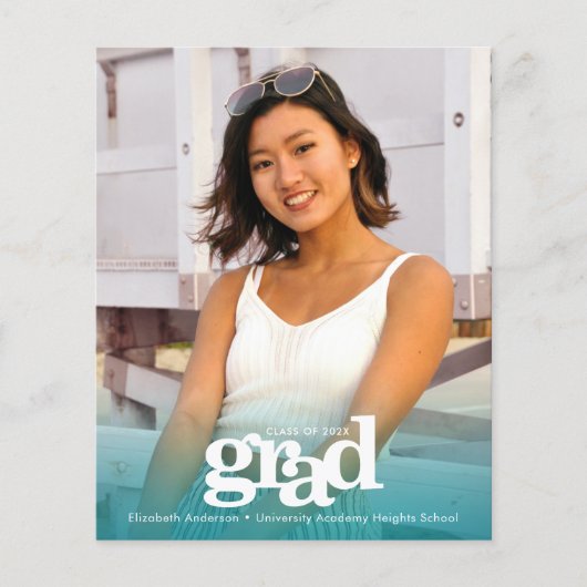 バジェット写真ターコイズブルー卒業はっきりした招待状 (正面)