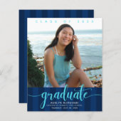 バジェット写真ネイビーストライプズの卒業招待状 (正面/裏面)