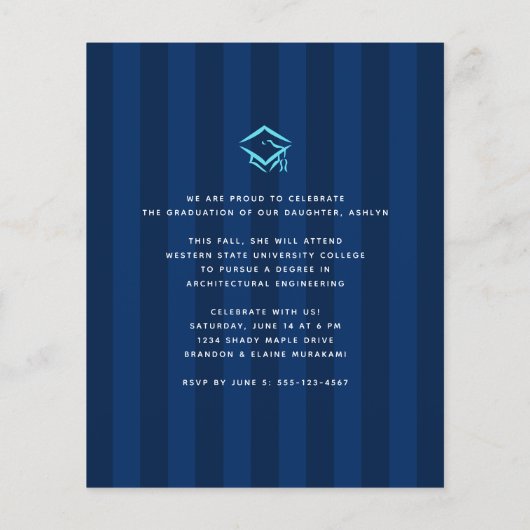 バジェット写真ネイビーストライプズの卒業招待状 (裏面)