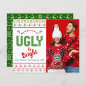 バジェット写真ホリデー醜いセーターレッドグリーンカード (正面/裏面)