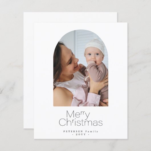 バジェット写真ミニマルなクリスマスホリデーカード (正面/裏面)