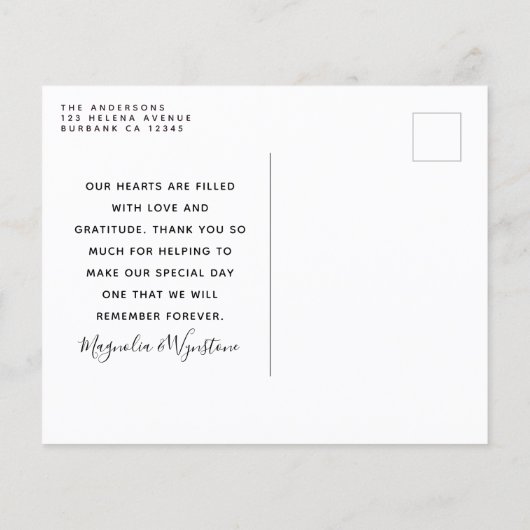 バジェット写真ユーカリ結婚スの感謝ポストカード (裏面)