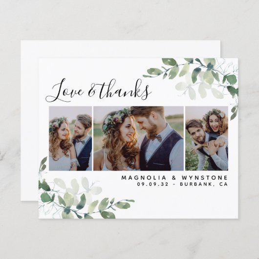 バジェット写真ユーカリ結婚プスのサンキューカード (正面/裏面)