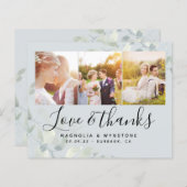 バジェット写真ユーカリ結婚プスのサンキューカード (正面/裏面)