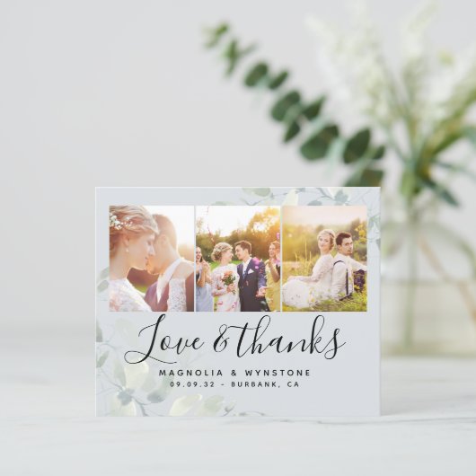 バジェット写真ユーカリ結婚プスのサンキューカード (スタンド正面)